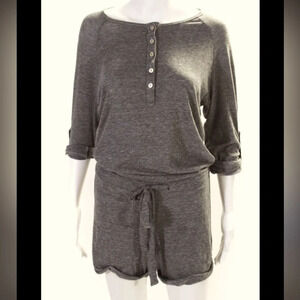 Nation LTD romper - gray long sleeve partial button front soft lounge